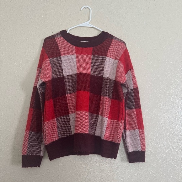 Madewell Fenimore Pullover Sweater in Heather Blush Plaid - Picture 1 of 9